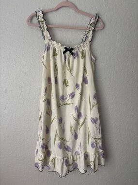 Cream Floral Ruffle Sundress with Lavender Tulips